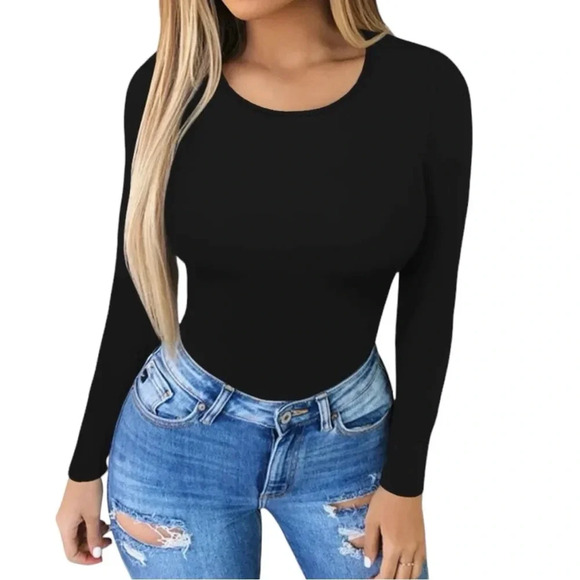 NWT Women’s Snap Crotch Casual Long Sleeve Leotard Athleisure Top Scoop Neck - Picture 2 of 8